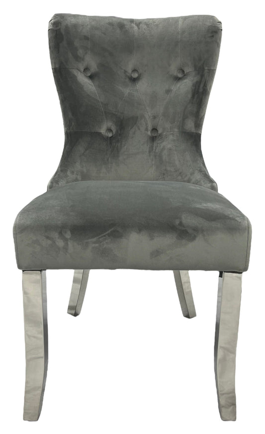 2 x Bentley Dark Grey Chairs (Chrome Legs) detail