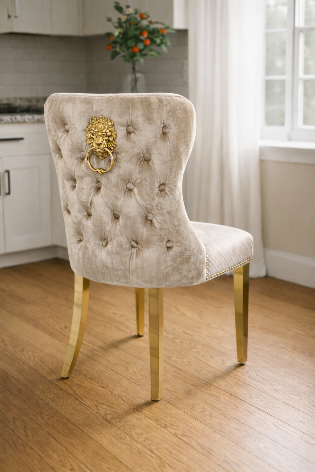 2 x G-Lewis Mink Chairs (Lion Knocker/Gold Legs)