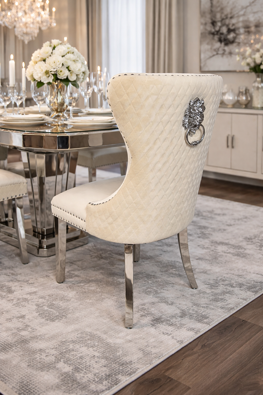 2 x Mayfair Ivory Chairs (Lion Knocker/Chrome Legs)