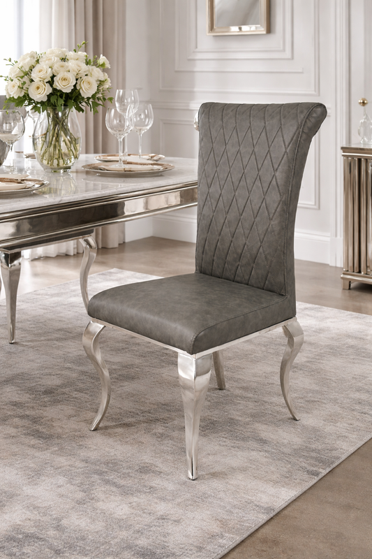 2 x London PU Dark Grey Chairs (Chrome Legs)