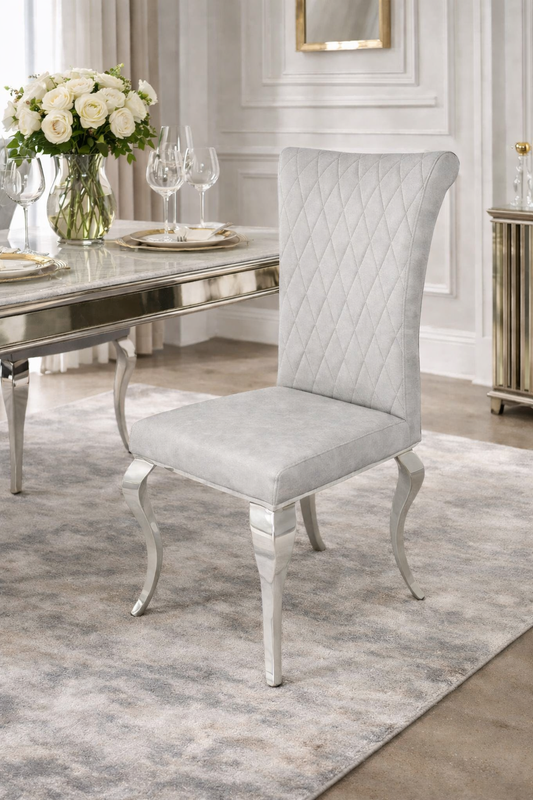 2 x London PU Light Grey Chairs (Chrome Legs)