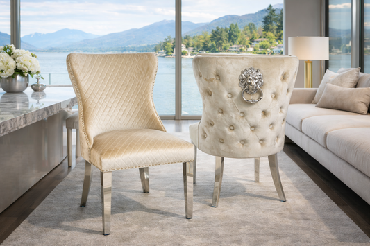 2 x Lewis Mink Chairs (Lion Knocker/Chrome Legs)