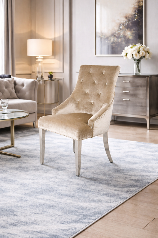 2 x Roma Mink Chairs (Lion Knocker/Chrome Legs)