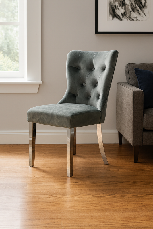 2 x Bentley Dark Grey Chairs (Chrome Legs)