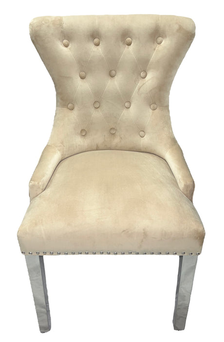 Chelsea 01 Cream Chair (Lion Knocker/Chrome Legs)