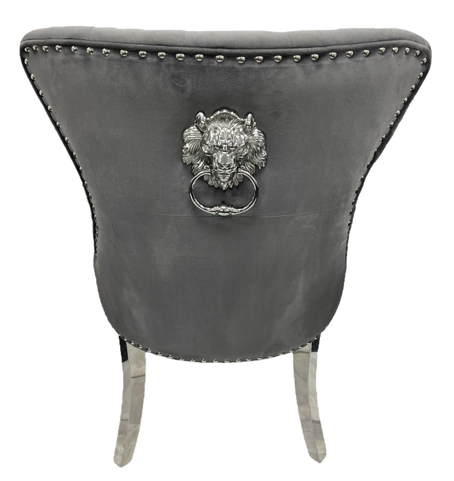 Chelsea Dark Grey Chair (Lion Knocker/Chrome Legs)