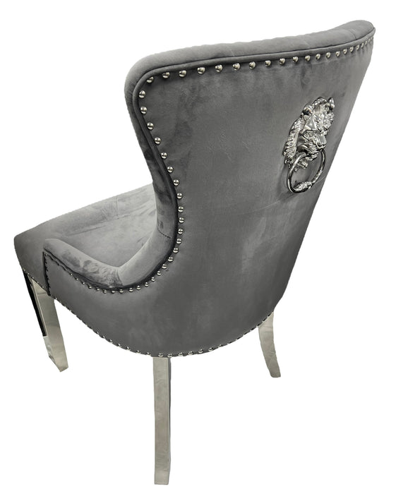 Chelsea Dark Grey Chair (Lion Knocker/Chrome Legs)