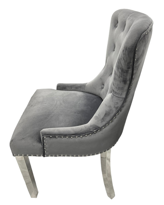 Chelsea Dark Grey Chair (Lion Knocker/Chrome Legs)