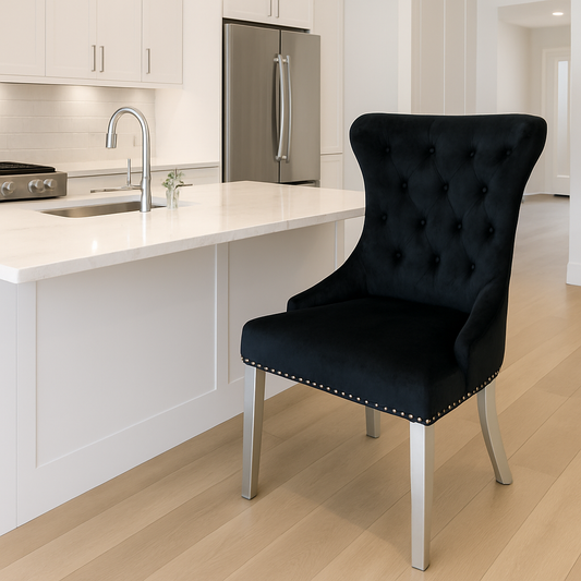 2 x Chelsea Black Chairs (Ring Knocker/Chrome Legs)