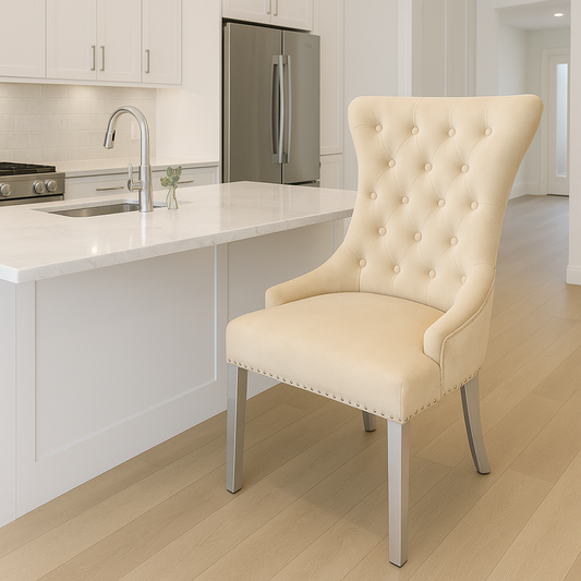 2 x Chelsea Cream Chairs (Ring Knocker/Chrome Legs)