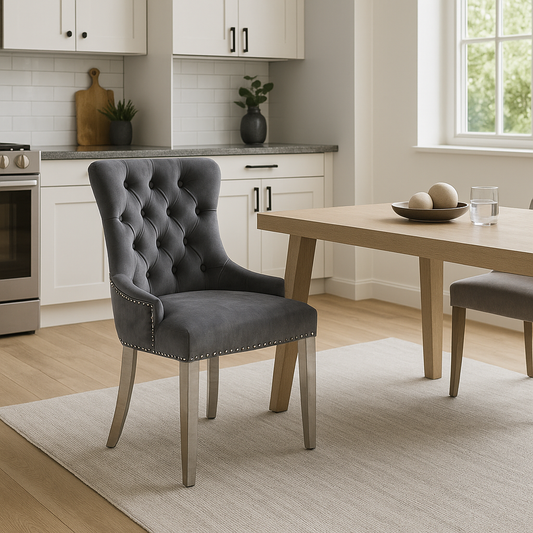 2 x Chelsea Dark Grey Chairs (Ring Knocker/Chrome Legs)