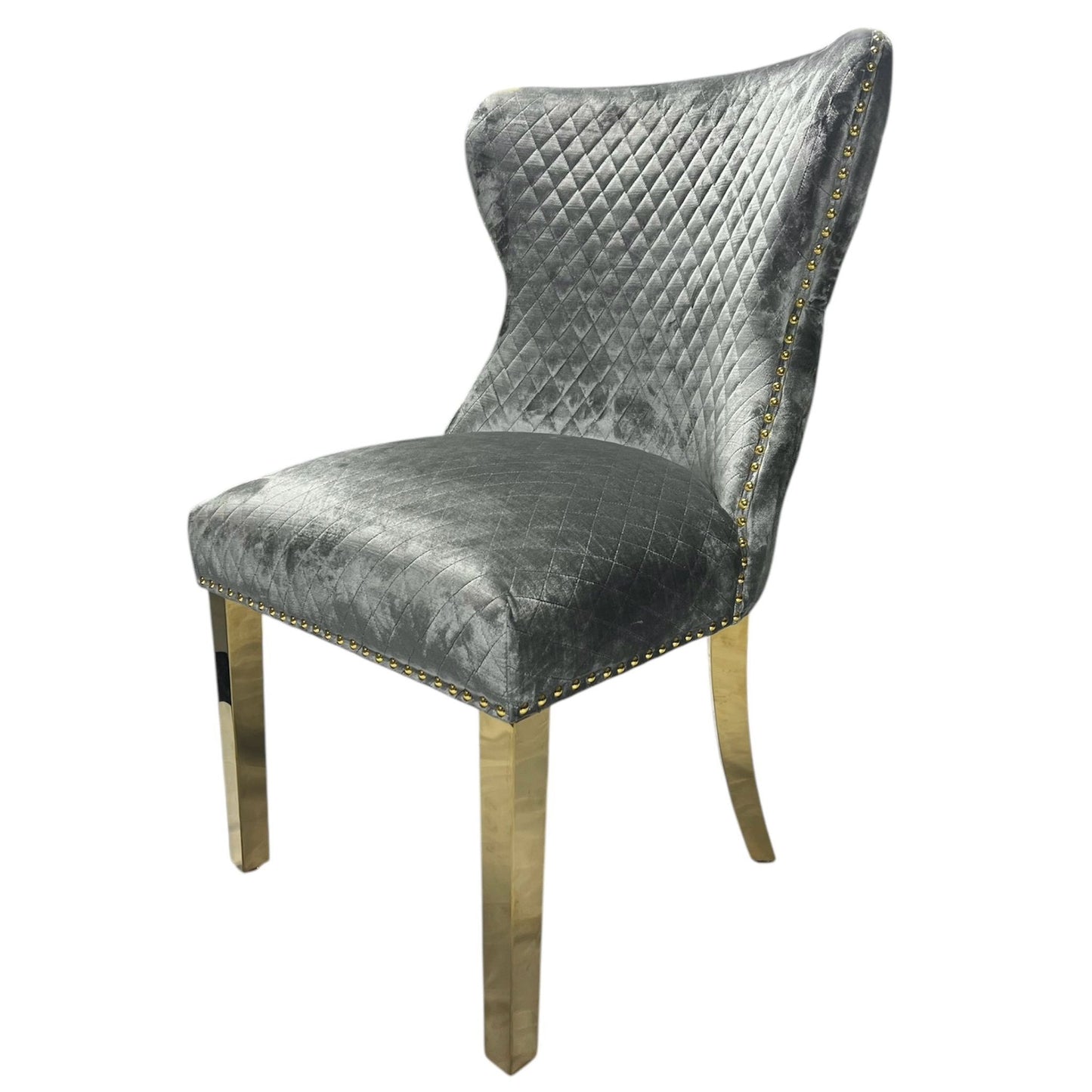 2 x G-Lewis Light Grey Chairs (Lion Knocker/Gold Legs) detail