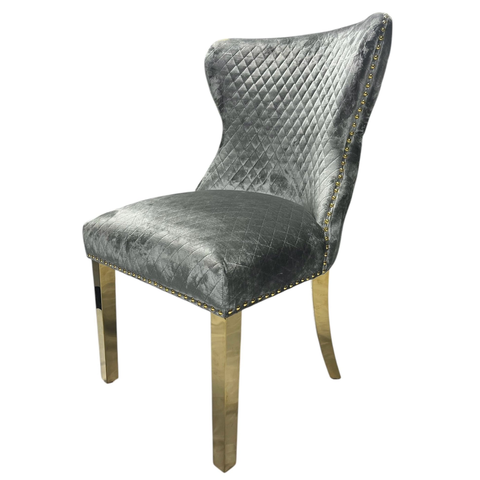 2 x G-Lewis Light Grey Chairs (Lion Knocker/Gold Legs) detail