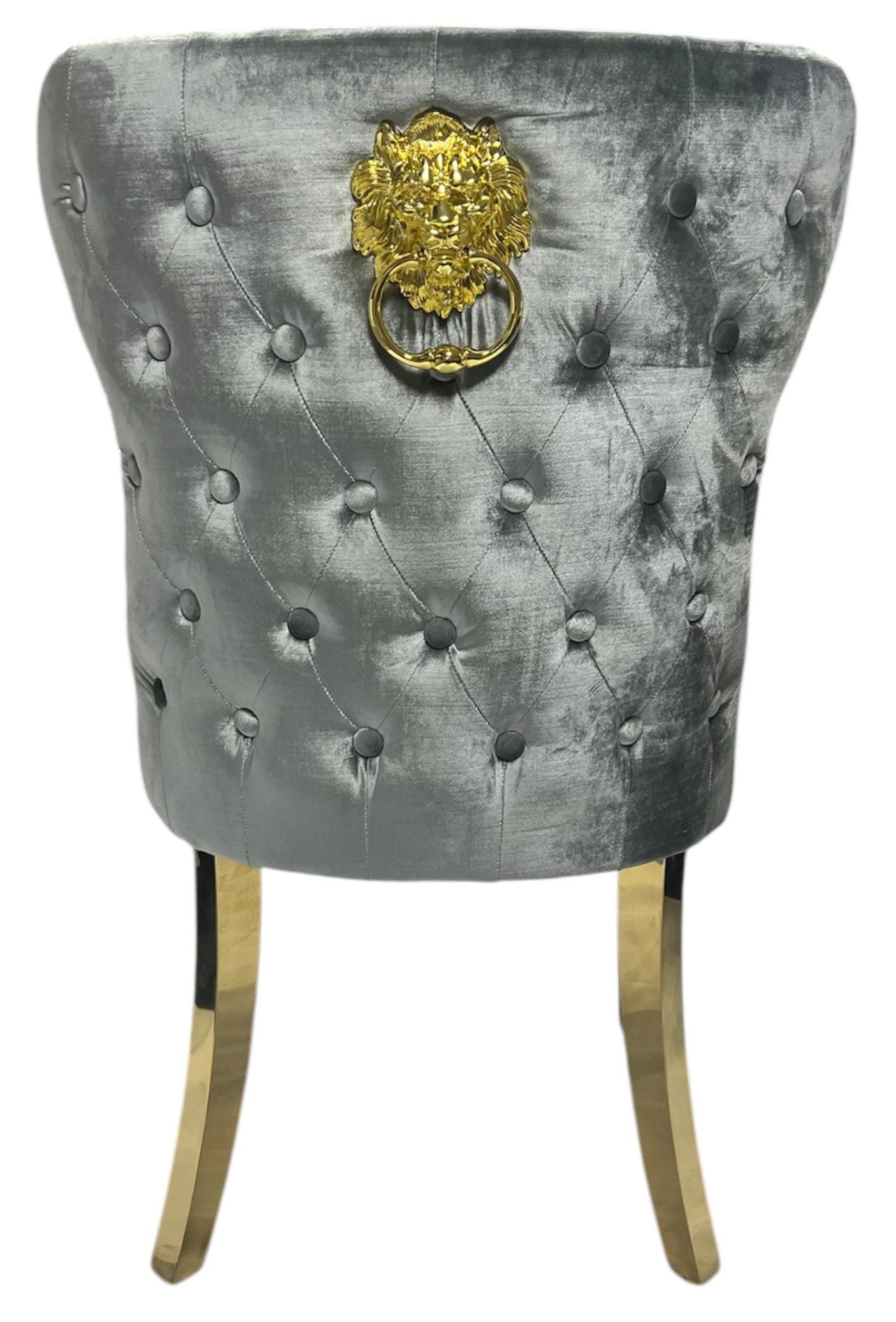 2 x G-Lewis Light Grey Chairs (Lion Knocker/Gold Legs) detail