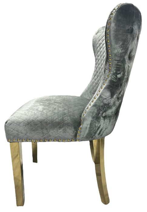 G-Lewis Light Grey Chair (Lion Knocker/Gold Legs)
