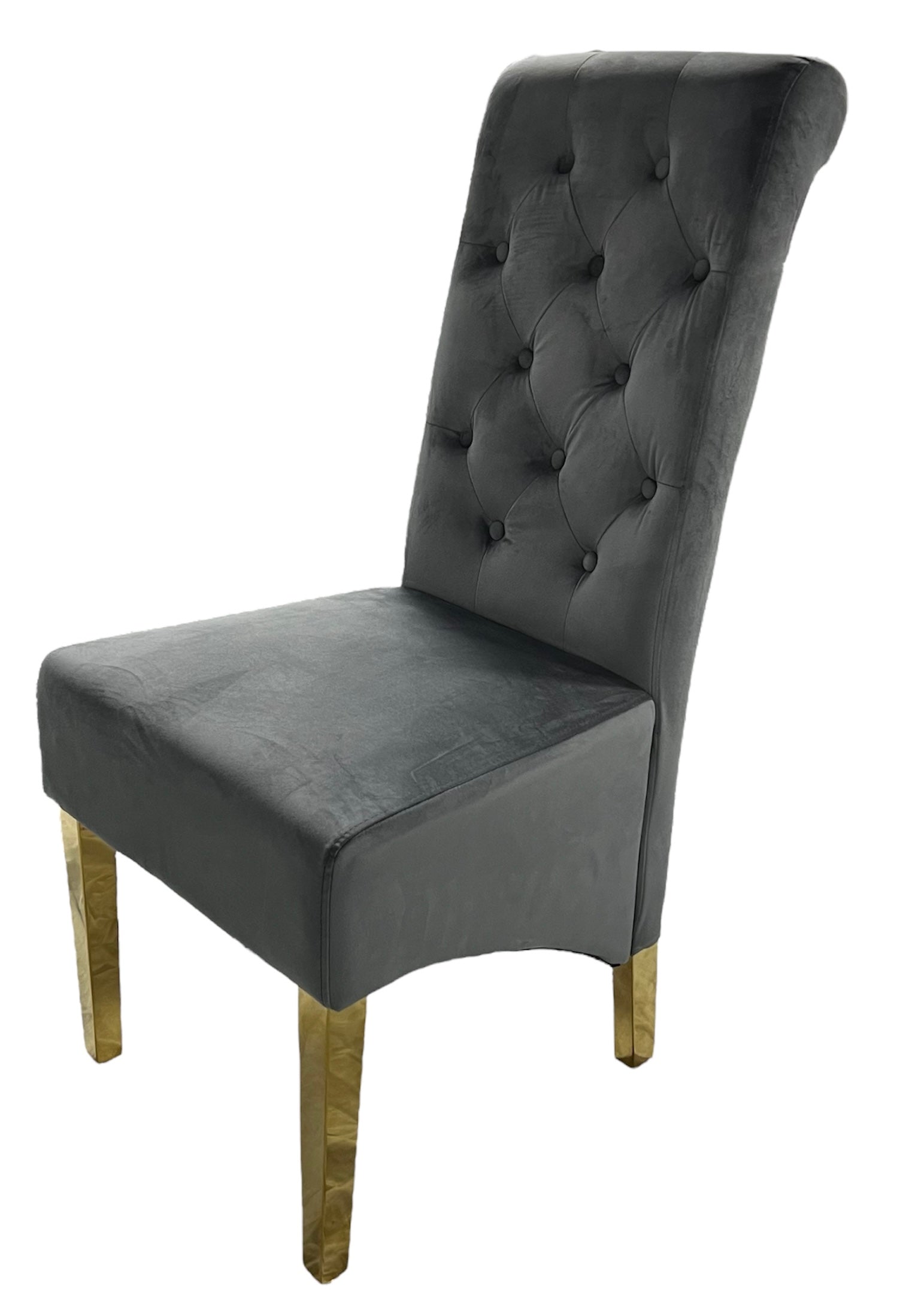 2 x G-Lucy Dark Grey Chairs (Ring Knocker/Gold Legs) detail