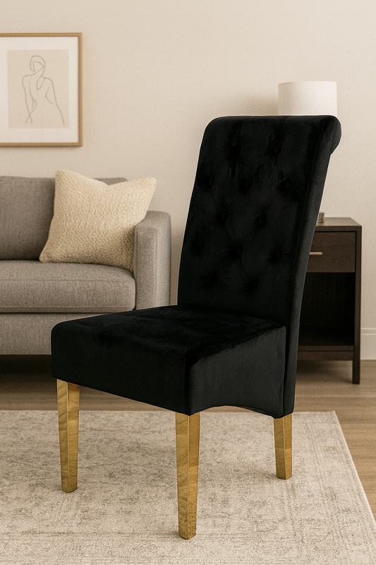 2 x G-Lucy Black Chairs (Ring Knocker/Gold Legs)