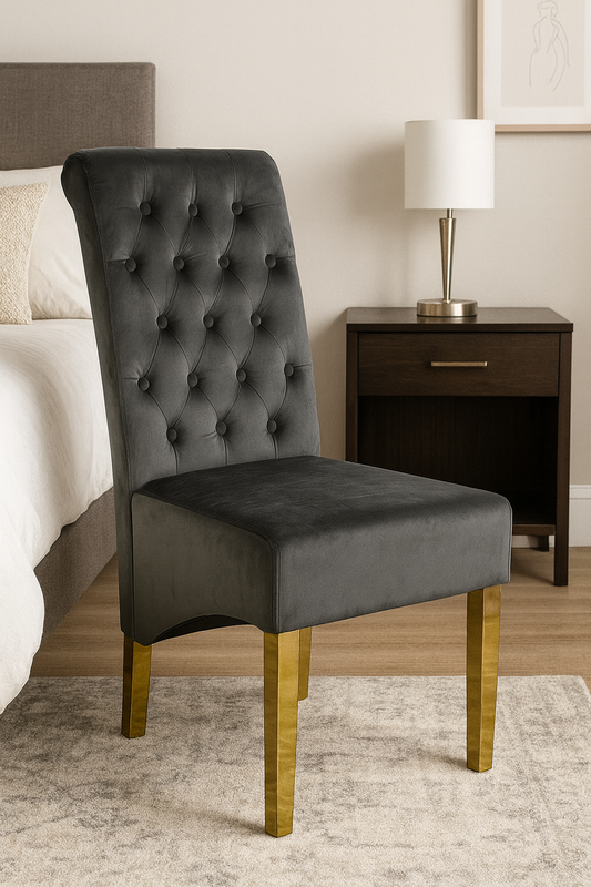 2 x G-Lucy Dark Grey Chairs (Ring Knocker/Gold Legs)