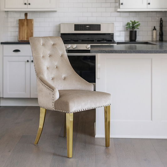 2 x G-Roma Mink Chairs (Lion Knocker/Gold Legs) detail