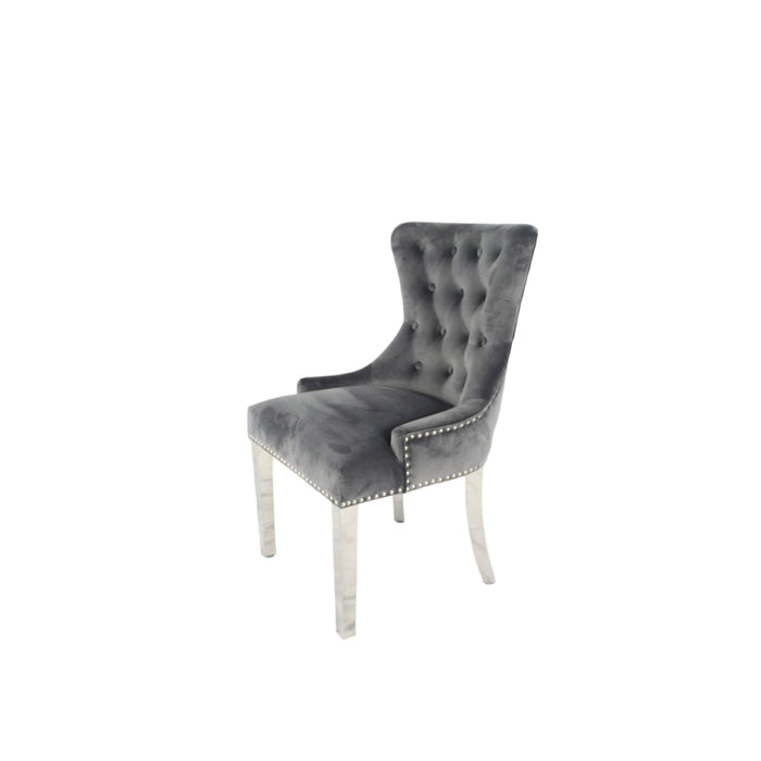 Chelsea Dark Grey Chair (Ring Knocker/Chrome Legs)