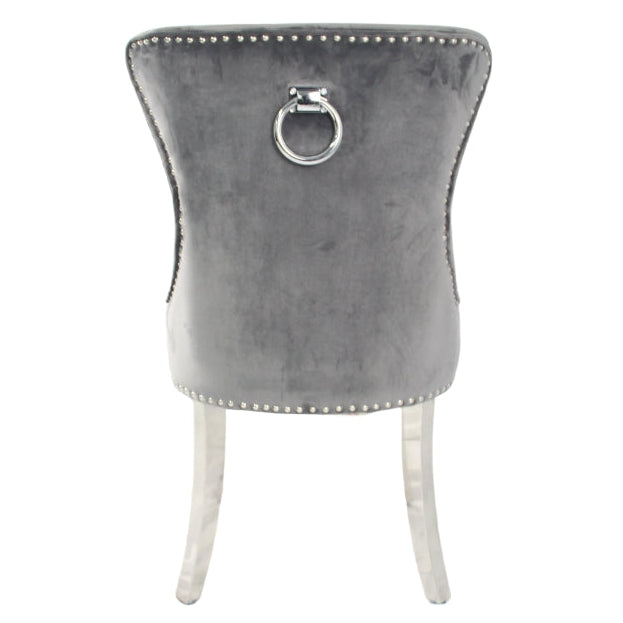 2 x Chelsea Dark Grey Chairs (Ring Knocker/Chrome Legs) detail