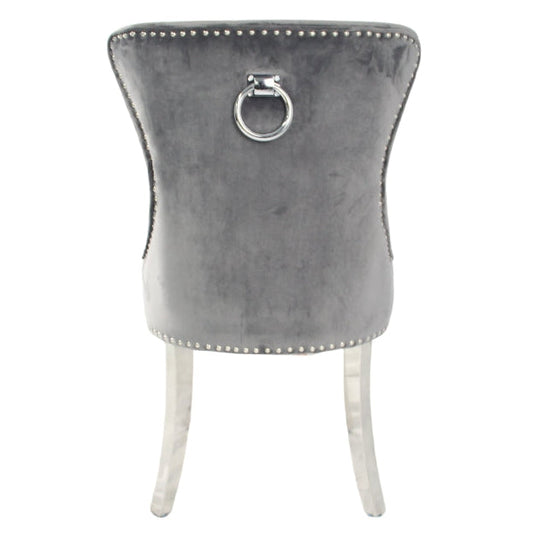 2 x Chelsea Dark Grey Chairs (Ring Knocker/Chrome Legs) detail
