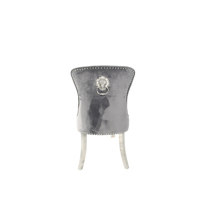Chelsea Dark Grey Chair (Lion Knocker/Chrome Legs)