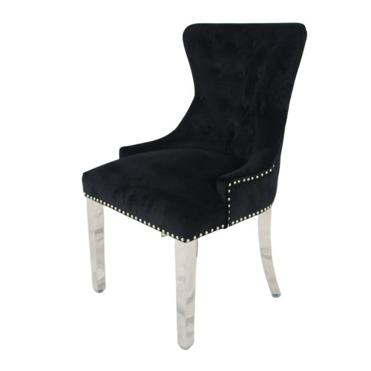 2 x Chelsea 01 Black Chairs (Lion Knocker/Chrome Legs) detail