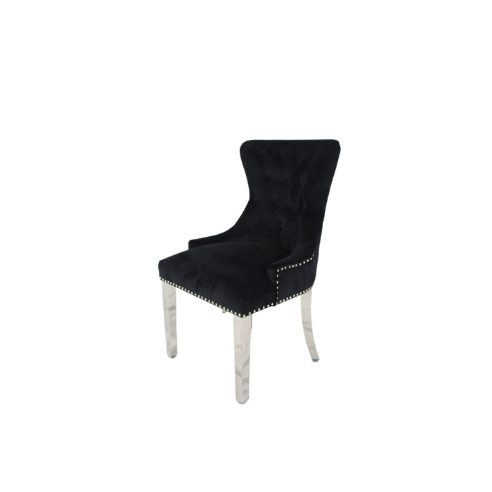 Chelsea 01 Black Chair (Lion Knocker/Chrome Legs)