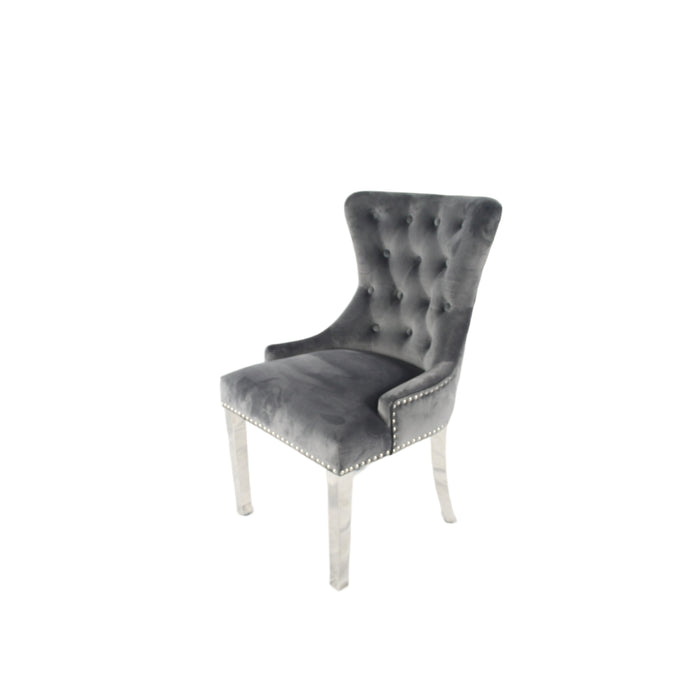 Chelsea Dark Grey Chair (Lion Knocker/Chrome Legs)