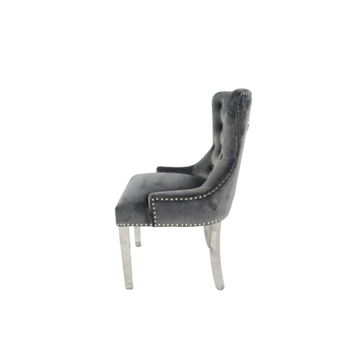 Chelsea Dark Grey Chair (Lion Knocker/Chrome Legs)