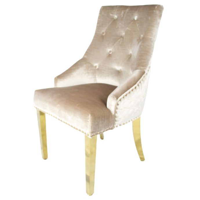 2 x G-Roma Mink Chairs (Lion Knocker/Gold Legs) detail