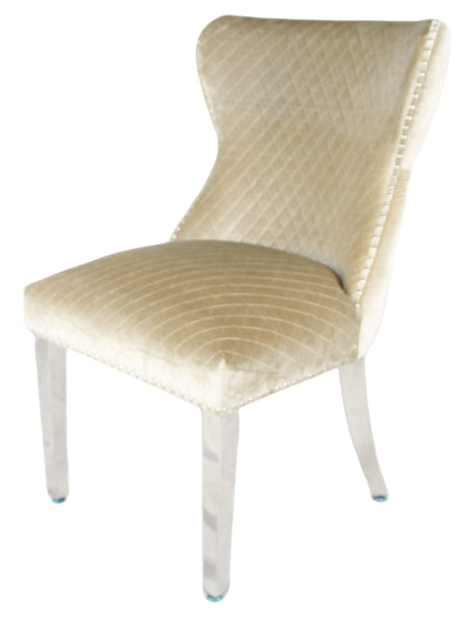 2 x Lewis Mink Chairs (Lion Knocker/Chrome Legs) detail