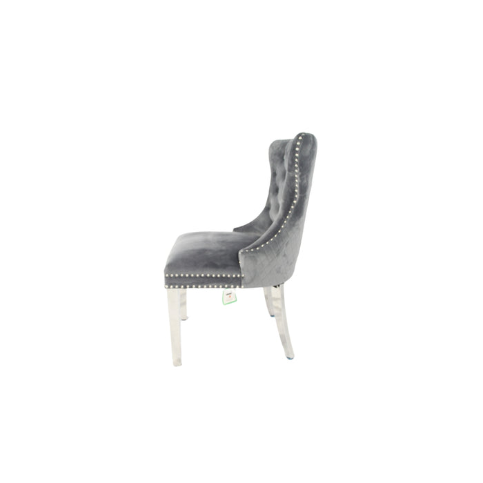 Mayfair Dark Grey Chair (Lion Knocker/Chrome Legs)