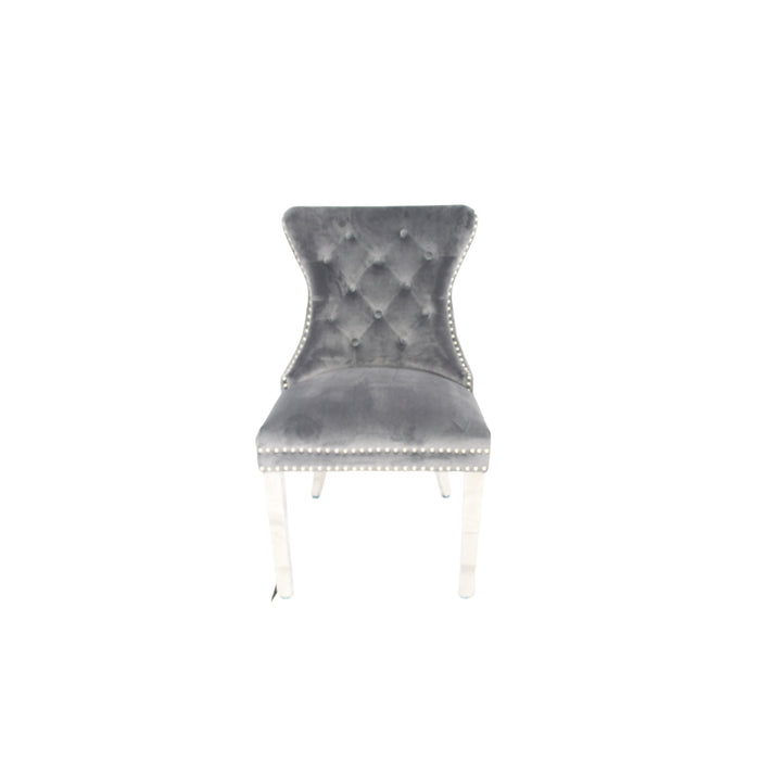 Mayfair Dark Grey Chair (Lion Knocker/Chrome Legs)