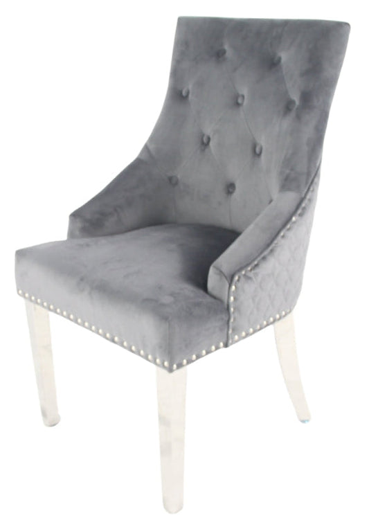 2 x Roma Dark Grey Chairs (Lion Knocker/Chrome Legs) detail