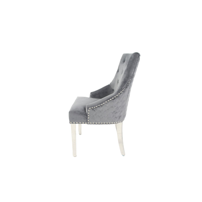 Roma Dark Grey Chair (Lion Knocker/Chrome Legs)