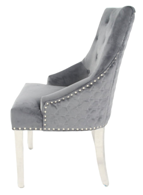 2 x Roma Dark Grey Chairs (Lion Knocker/Chrome Legs) detail
