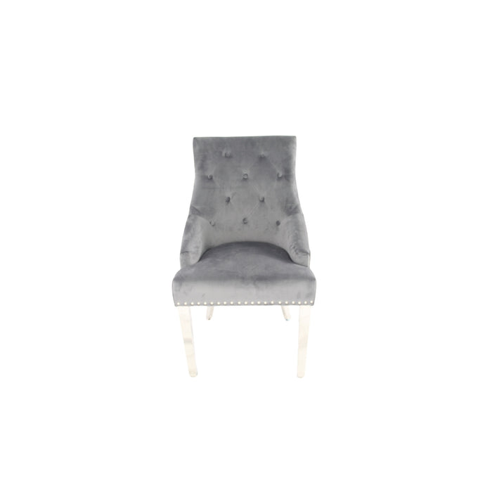 Roma Dark Grey Chair (Lion Knocker/Chrome Legs)
