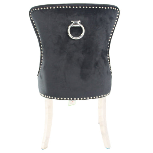 2 x Chelsea Black Chairs (Ring Knocker/Chrome Legs) detail