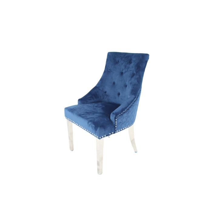 Roma Blue Chair (Lion Knocker/Chrome Legs)