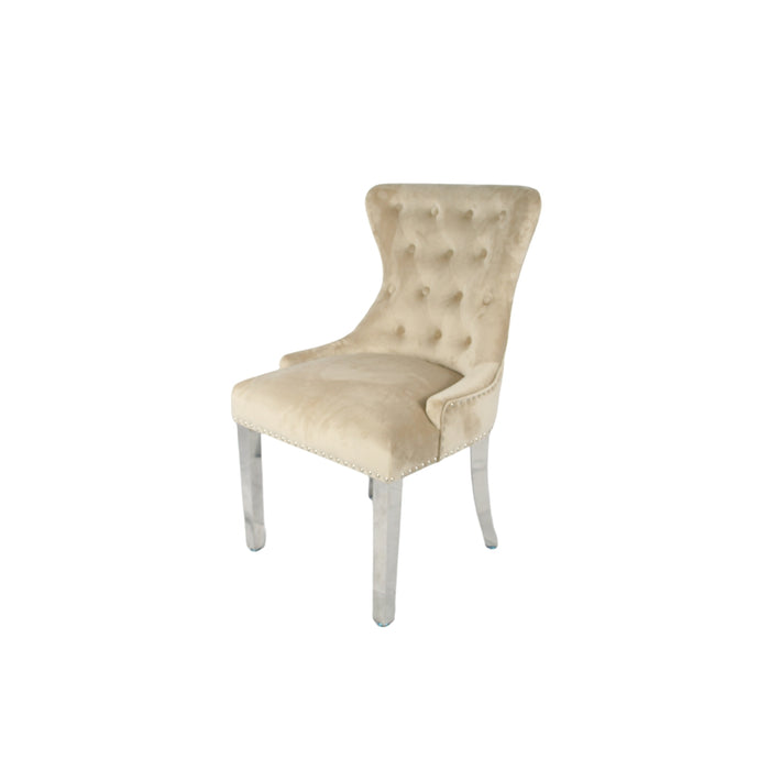 Chelsea 01 Cream Chair (Lion Knocker/Chrome Legs)