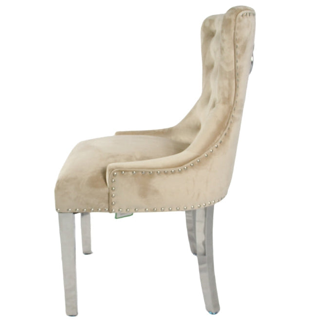 2 x Chelsea 01 Cream Chairs (Lion Knocker/Chrome Legs) detail