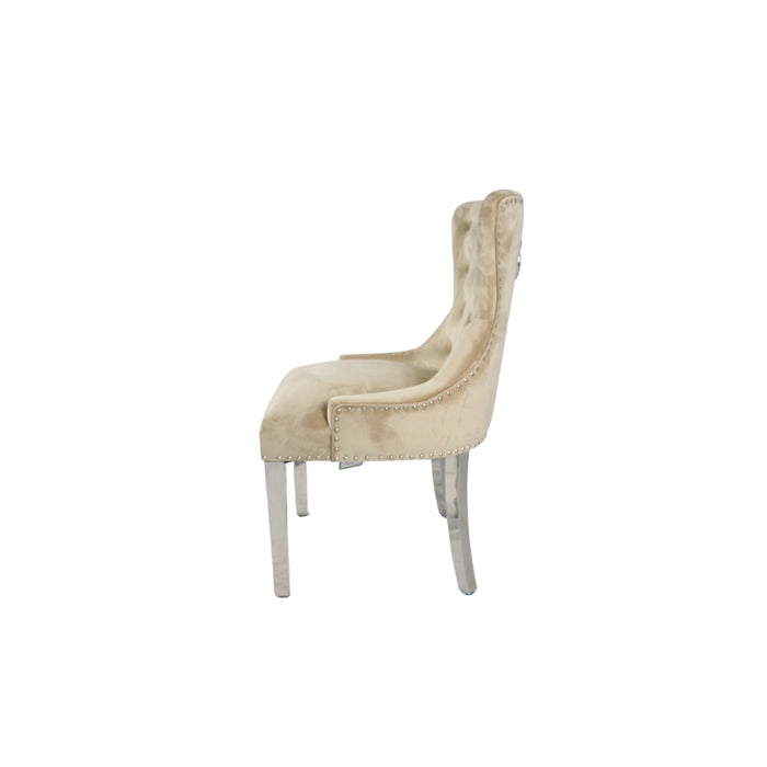 Chelsea 01 Cream Chair (Lion Knocker/Chrome Legs)