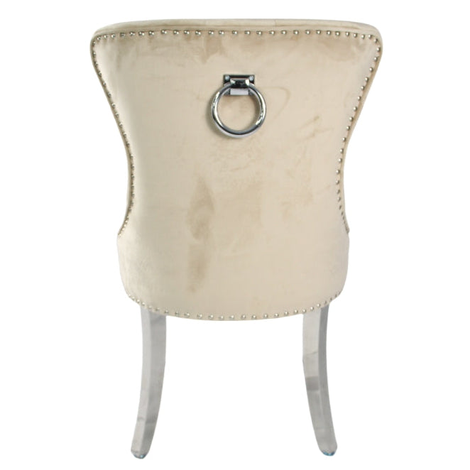 2 x Chelsea Cream Chairs (Ring Knocker/Chrome Legs) detail