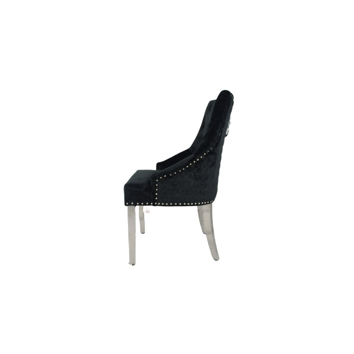 Roma Black Chair (Lion Knocker/Chrome Legs)