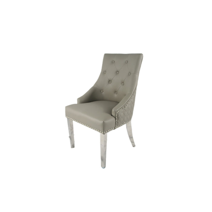 Roma PU Light Grey Chair (Ring Knocker/Chrome Legs)