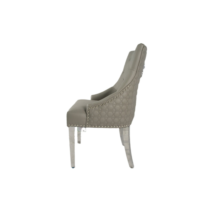 Roma PU Light Grey Chair (Ring Knocker/Chrome Legs)