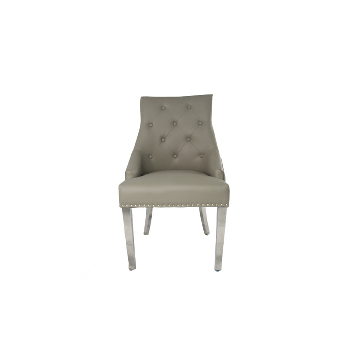 Roma PU Light Grey Chair (Ring Knocker/Chrome Legs)