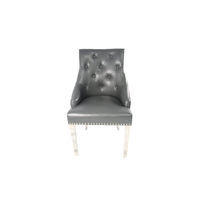 Roma PU Dark Grey Chair (Lion Knocker/Chrome Legs)
